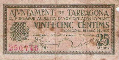 Billete que circulaba por Tarragona en 1937