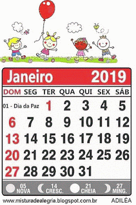 Calendário janeiro de 2019