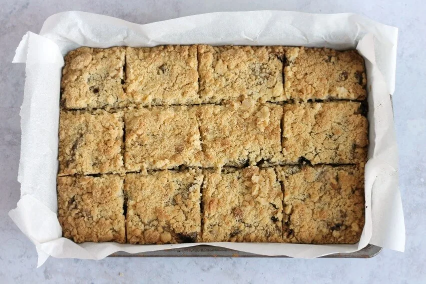 Mincemeat Crumble Slices in tin