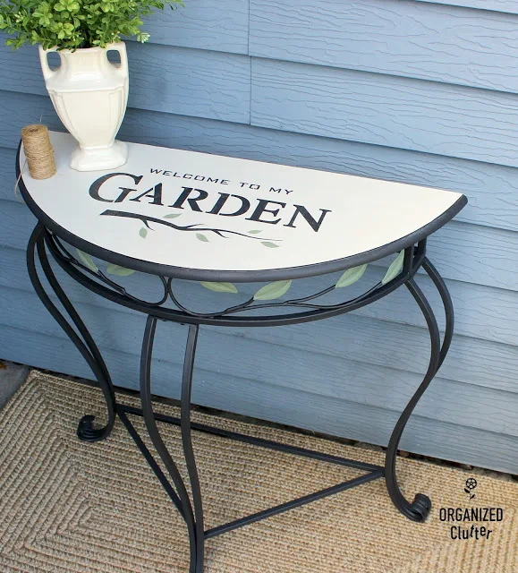 Photo of demilune garden stenciled table