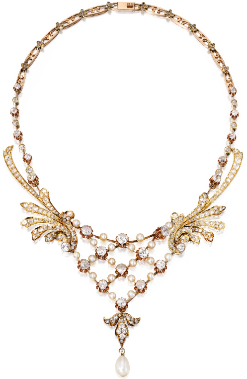 ... Belle Epoque, antique, 1900, necklace, gold, diamonds, pearls, festoon