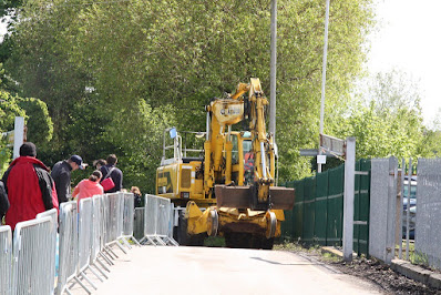 The JCB arriving to work on the railway on the same day as the 2019 Open Day