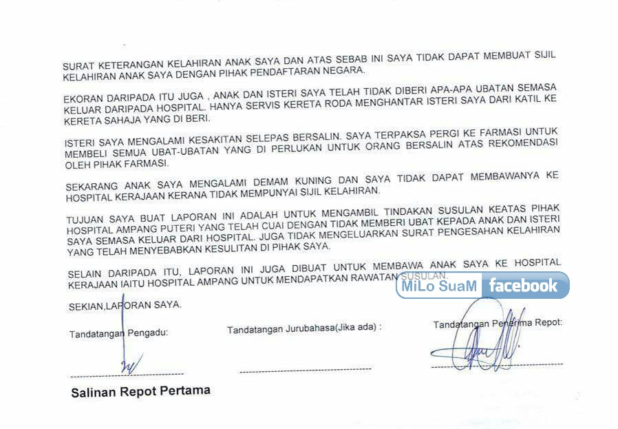 Contoh Surat Hospital Nak Doktor Perempuan