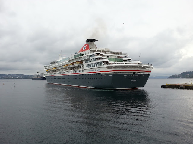 Fred Olsen cruise ship Balmoral docking in Bergen, Norway