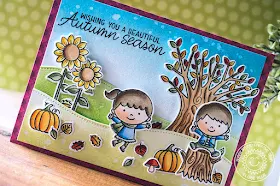 Sunny Studio Stamps: Happy Harvest Fall Kiddos Beautiful Autumn Fall Themed Card by Eloise Blue
