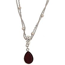 FJ1114 - Park Lane Pendentif Verre Rouge et Strass sur Chaîne Argentée