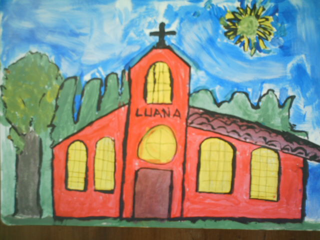 Igreja guache sobre papel