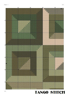 Green squares geometric cross stitch pattern - Tango Stitch