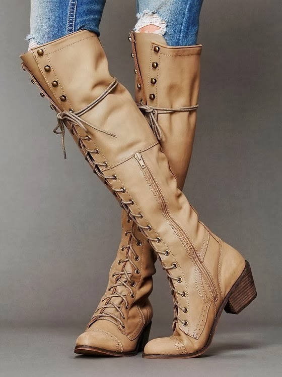 Caramel Leather Long Lace Up Boots