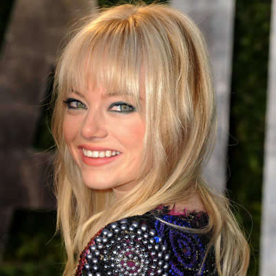 emma stone blonde bangs. Emma has a lighter skin tone,