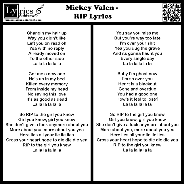 Mickey Valen - RIP Lyrics | lyricsassistance.blogspot.com