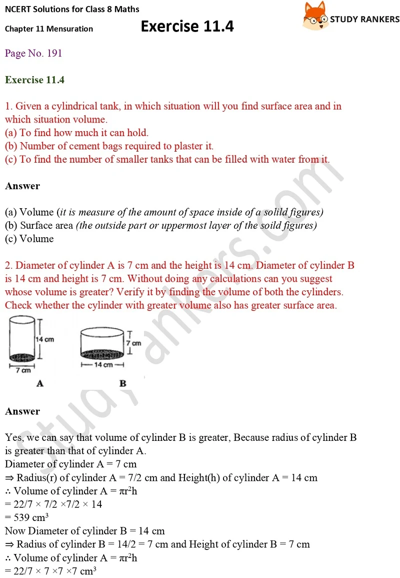 NCERT Solutions for Class 8 Maths Ch 11 Mensuration Exercise 11.4 1