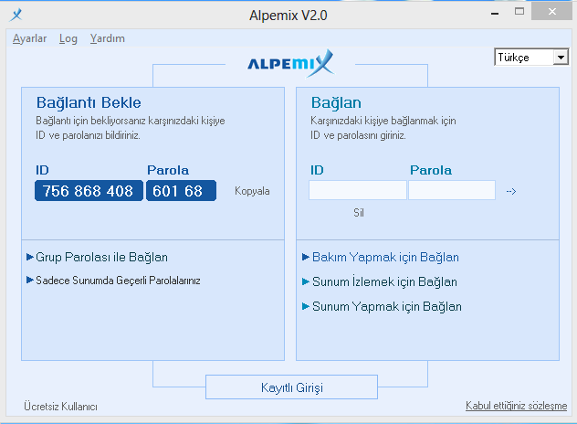 Alpemix Uzak Masaüstü Bağlantı Programı