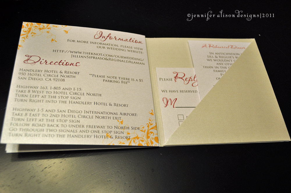 Jillian Reginald custom pocketfold booklet wedding invitations