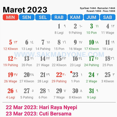 Kalender Jawa Maret 2023