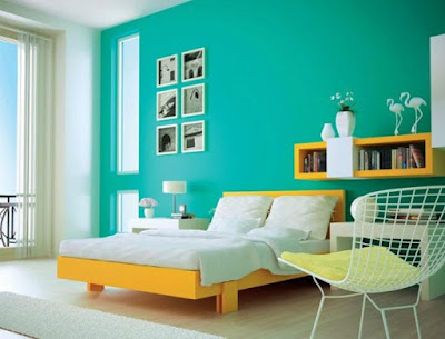 Bedroom wall color idea with Carribean green