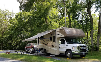 Class C RV in a campground