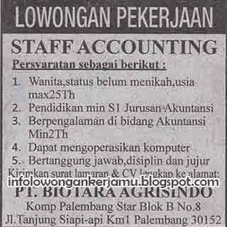 Lowongan Kerja Staff Accounting PT Biotara Agrisindo