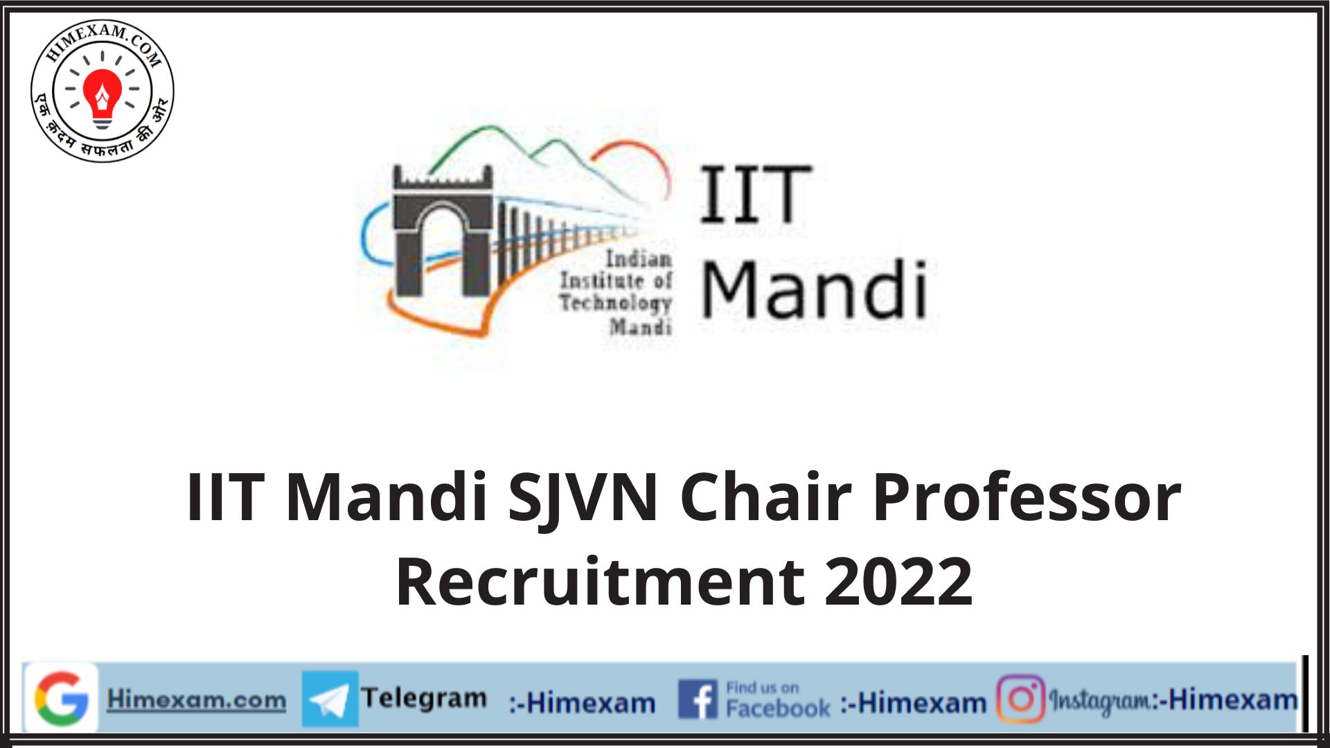 IIT Mandi SJVN Chair Professor Recruitment 2022