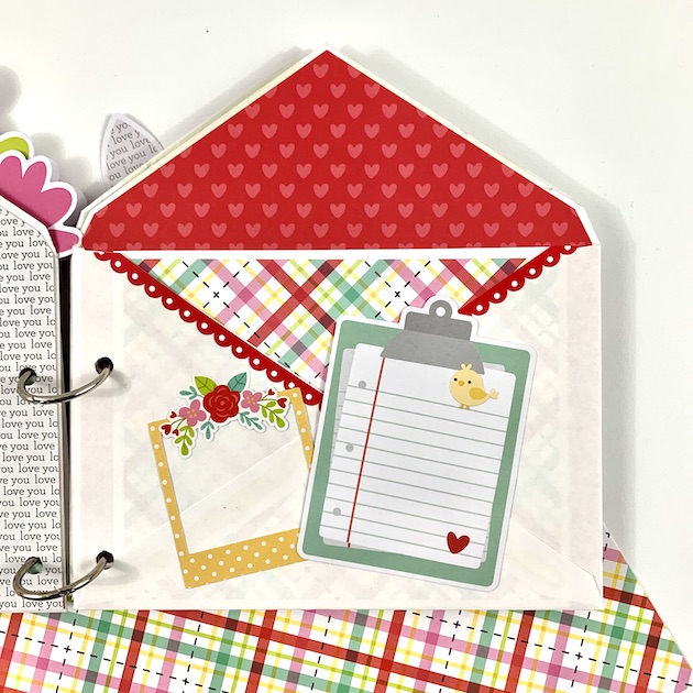 Valentine's Day Envelope Scrapbook Album with hearts, flowers, and pockets