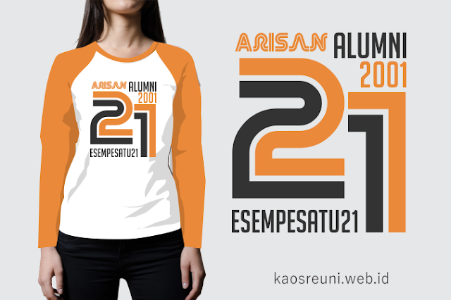 Sablon Kaos Reuni Arisan Alumni 2001 Raglan Panjang Kombinasi Putih Orange Benhur