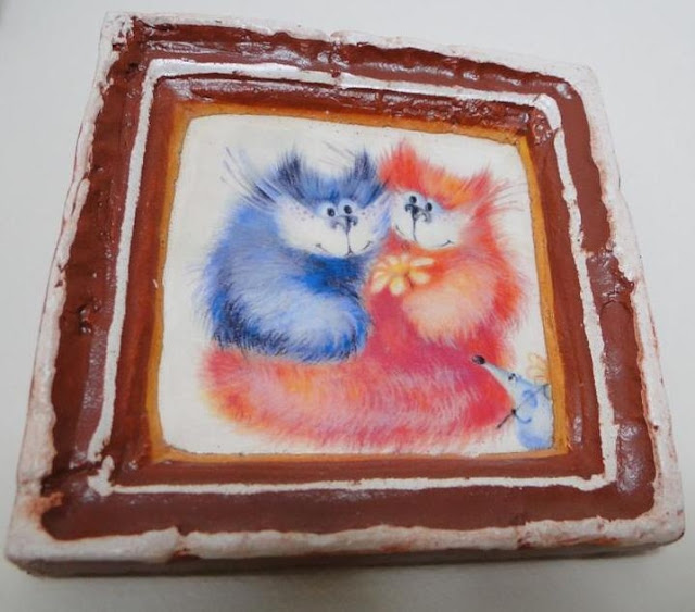 Ceramic picture cute cats made in Lviv, Ukraine