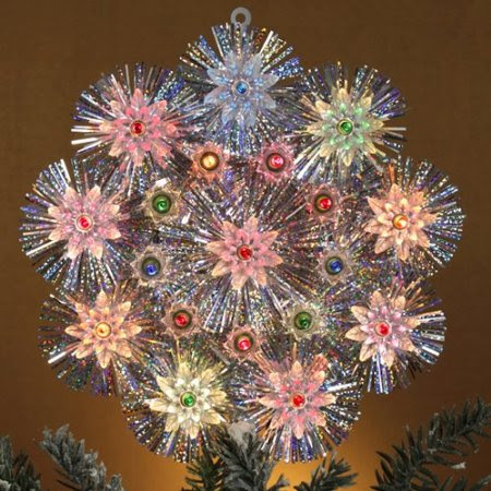 Lighted Retro Silver Tinsel Flower Christmas Tree Topper - Multi-Color Lights