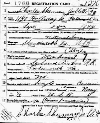 Charles Sherman Jollett WWI draft card