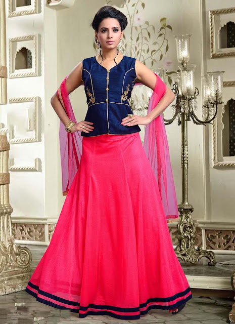 Kesari Exports - Pink & Blue Designer Unique Style Salwar Kameez