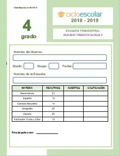 Examen Trimestral Cuarto grado 2018-2019