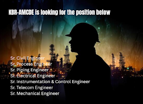 KBR-AMCDE is looking for the position below (Oil &Gas - design Engineering experience is required)