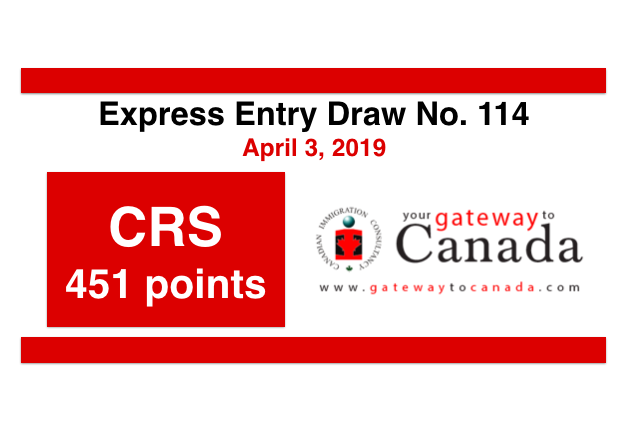 Express Entry Draw No. 114 (April 3, 2019): CRS Score 451 Points