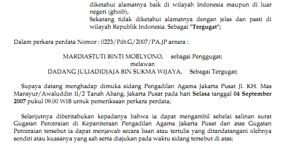 Surat Panggilan Relaas  Koleksi Dokumentasi