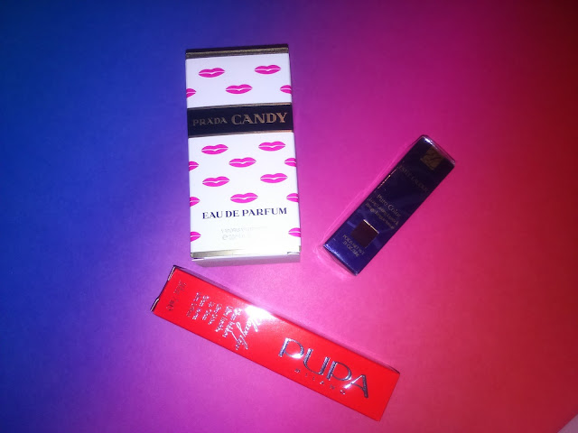 Prada Candy Eau de Parfum, Estee Lauder Pure Color, Pupa lip gloss