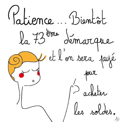 patience, acheter, agathe, albane devouge, consommation, démarques, faire de bonnes affaires, humour, illustration, illustratrice, paris, pas cher, soldes, avoir des réductions, des prix intéressants