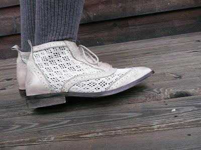 crochet lace up ankle boots cream leather thick grey knit tights