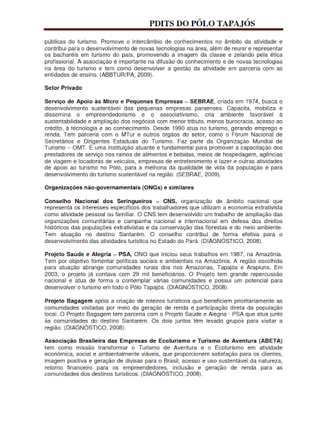 DIAGNÓSTICO DA ÁREA E DAS ATIVIDADES TURÍSTICAS DO PÓLO TAPAJÓS - NOVEMBRO 2010 - PARTE II – PARÁ – BRASIL