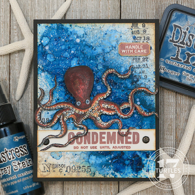 Condemned Card by Juliana Michaels featuring Tim Holtz Uncharted Mariner Distress Spray and Translucent Crackle Paste