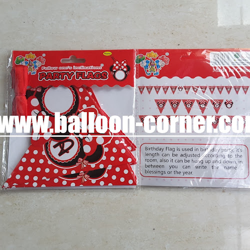 Bunting Flag Segitiga HAPPY BIRTHDAY Motif Minnie Mouse Merah