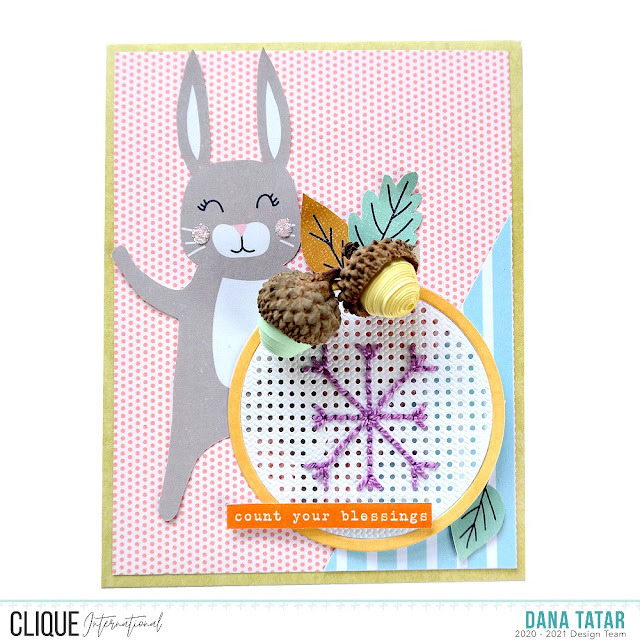 Woodland Winter Bunny Greeting Card with Embroidery Hoop Die-Cut Embellishments and Quilled Acorns