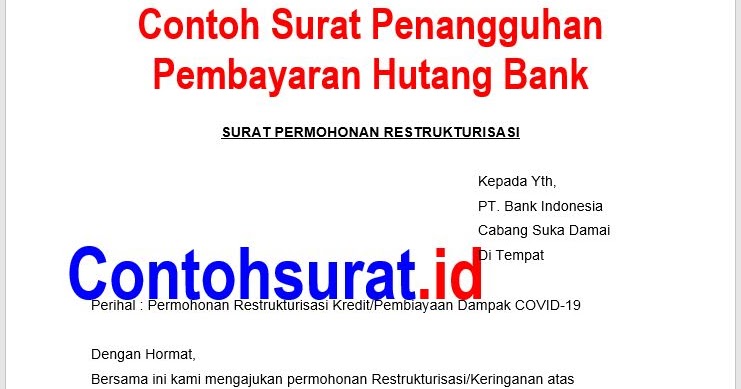 Contoh Surat Penangguhan Pembayaran Hutang Bank 