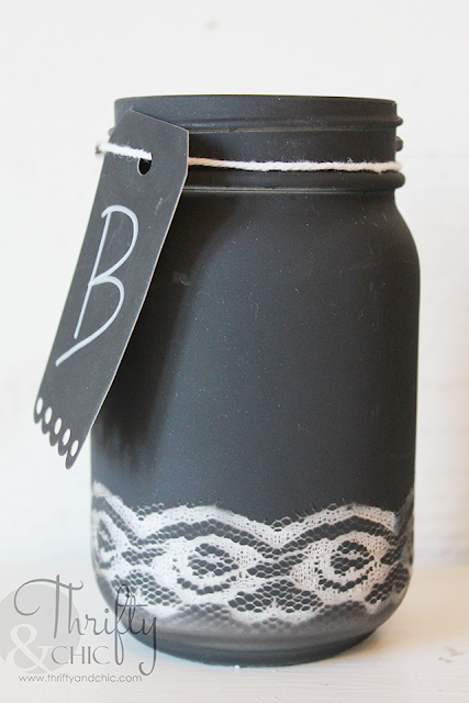 Spray paint mason jars for Halloween with lace! Great last minute DIY Halloween project