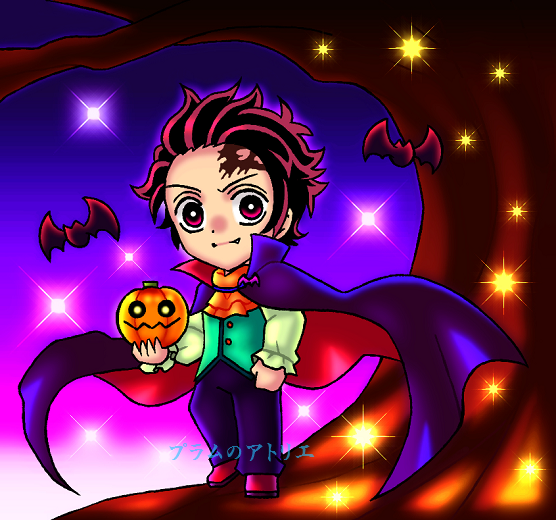 プラムのアトリエ 19年 ハロウィン 鬼滅の刃 竈門 炭治郎 ヴァンパイア 吸血鬼ver カボチャのお化け コウモリ ミニキャラ ちびキャラ イラスト プラムのアトリエ 19年 ハロウィン 鬼滅の刃 竈門 炭治郎 ヴァンパイア 吸血鬼ver カボチャのお化け コウモリ ミニキャラ ちびキャラ イラスト