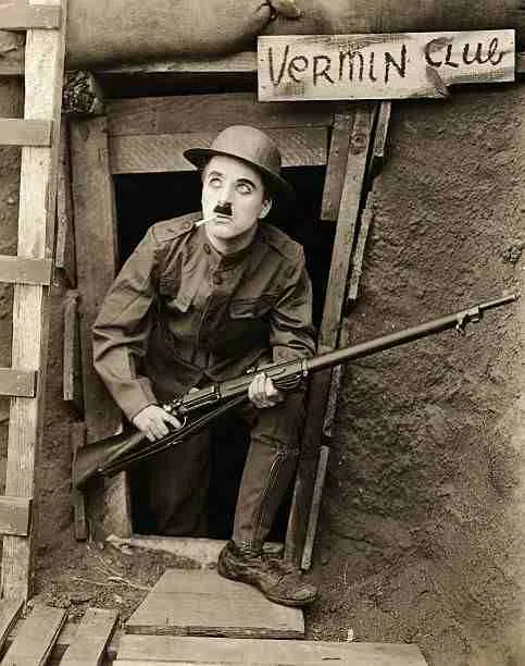Charlie Chaplin in Shoulder Arms (1918), produced by Pathé. Photo by George Rinhart/Corbis/Getty Images
