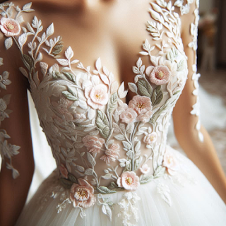 noiva usando um vestido com bordado floral