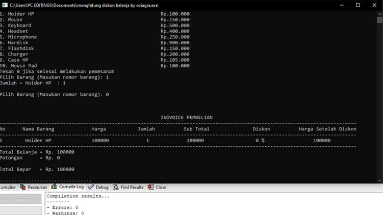 Cara Menghitung Diskon dan Total Belanja Menggunakan DEV-C++