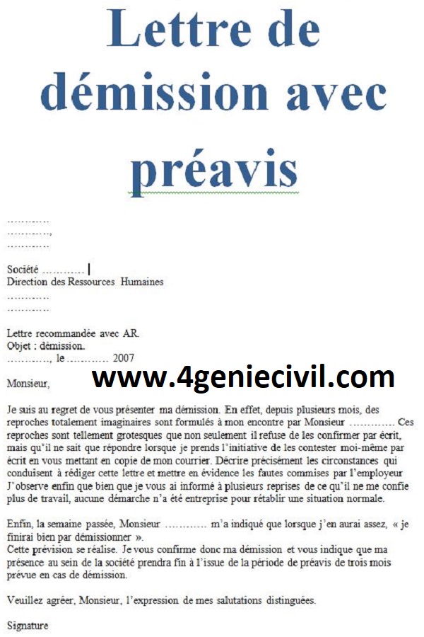 3 modèles de lettres de démission avec préavis word ...