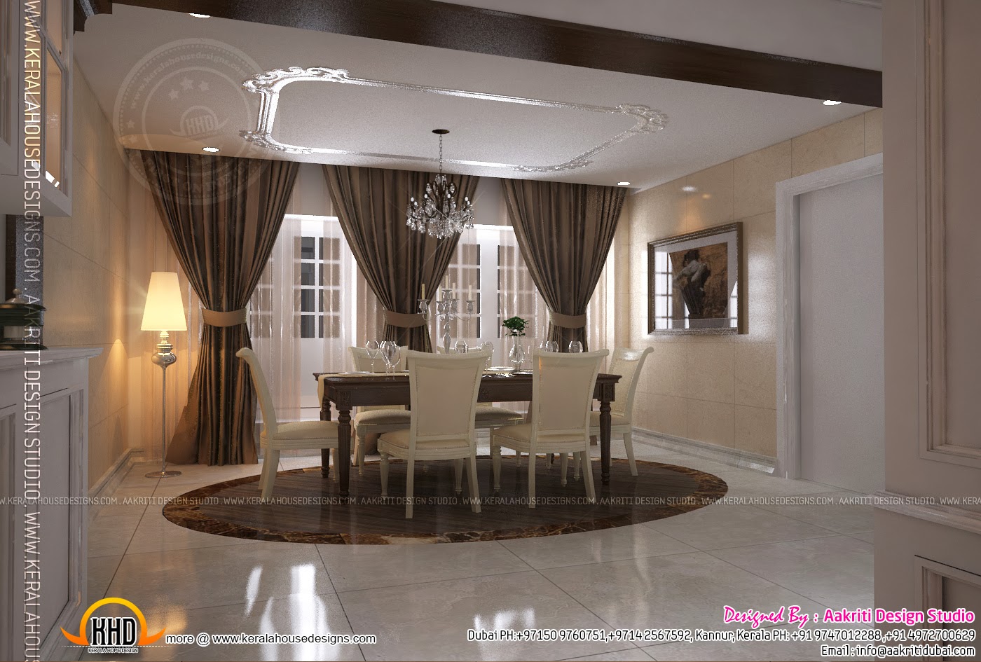 Interior design of living room, dining room and Kitchen title=