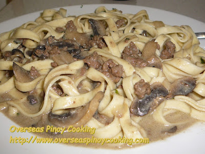 Pinoy Ground Beef Stroganoff over Egg Noodles Recipe