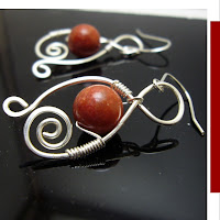 coral wirewrapped earrings